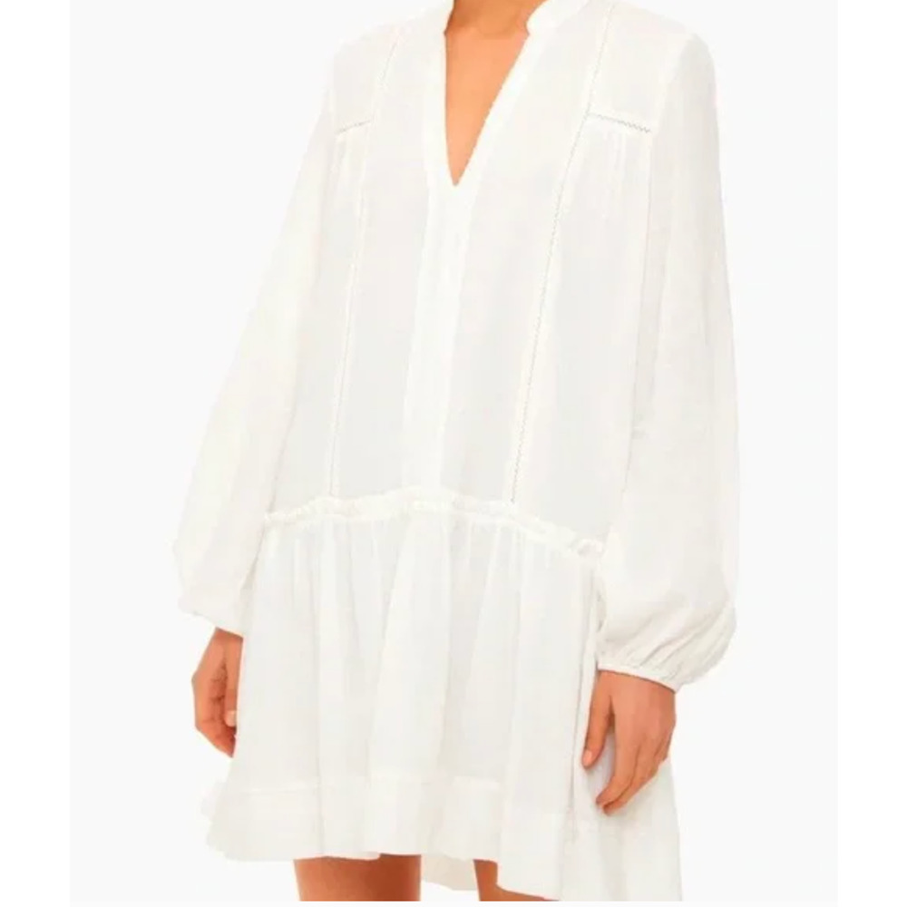 NWOT Pomander Place Ophelia Dropwaist Coverup White Beaded Vacation Dress Large - Picture 2 of 10